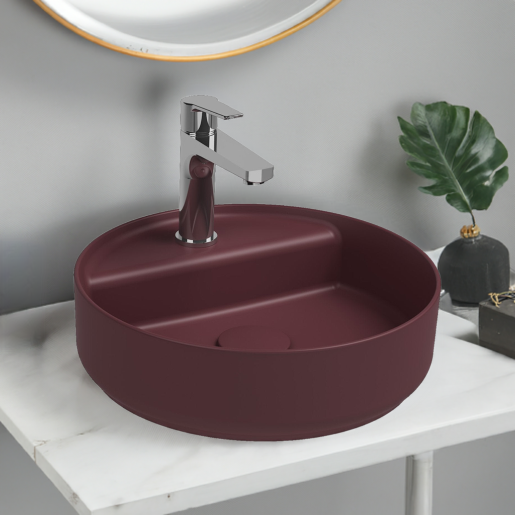 Isvea Wastafel Rond Opbouw Badkamer Bordeaux Rood