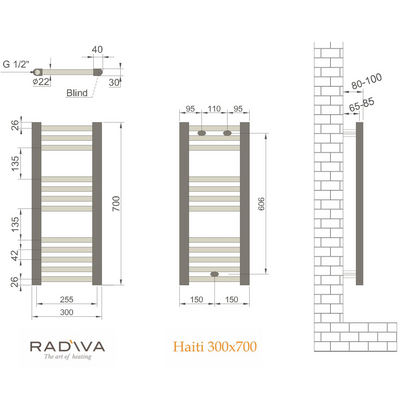 Radiator 300x700 mm Wit inclusief aansluiting