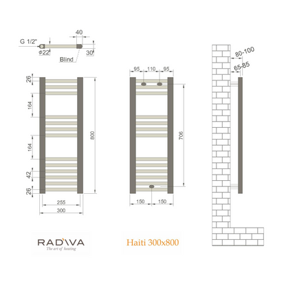 Radiator 300x800 mm Wit inclusief aansluiting