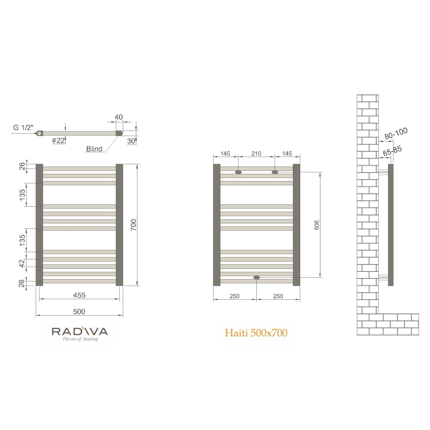 Radiator 500x700 mm Wit inclusief aansluiting