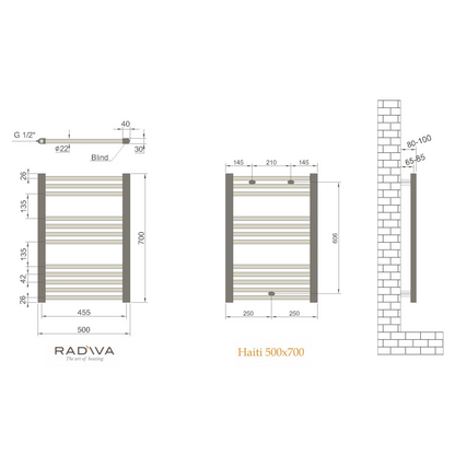 Radiator 500x700 mm Wit inclusief aansluiting